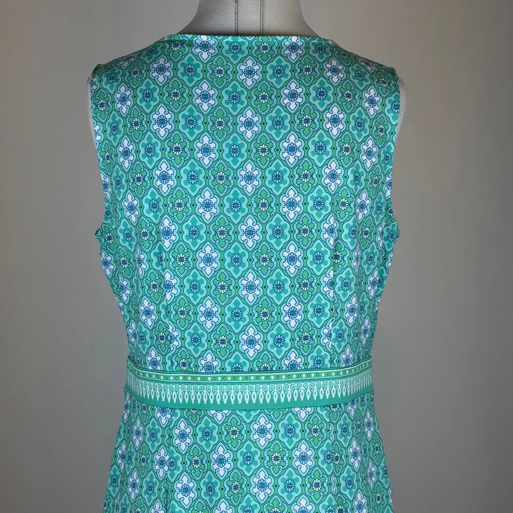 NWT Talbots Green/Blue Geometric Sleeveless Fit & Flare Dress Size Medium Career